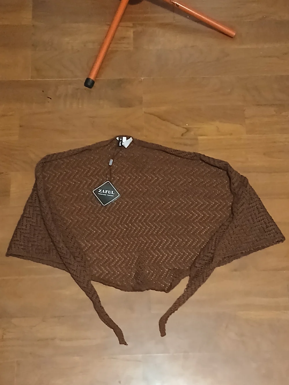 Zaful Brown Open-Knit Tie-Front Poncho Scarf